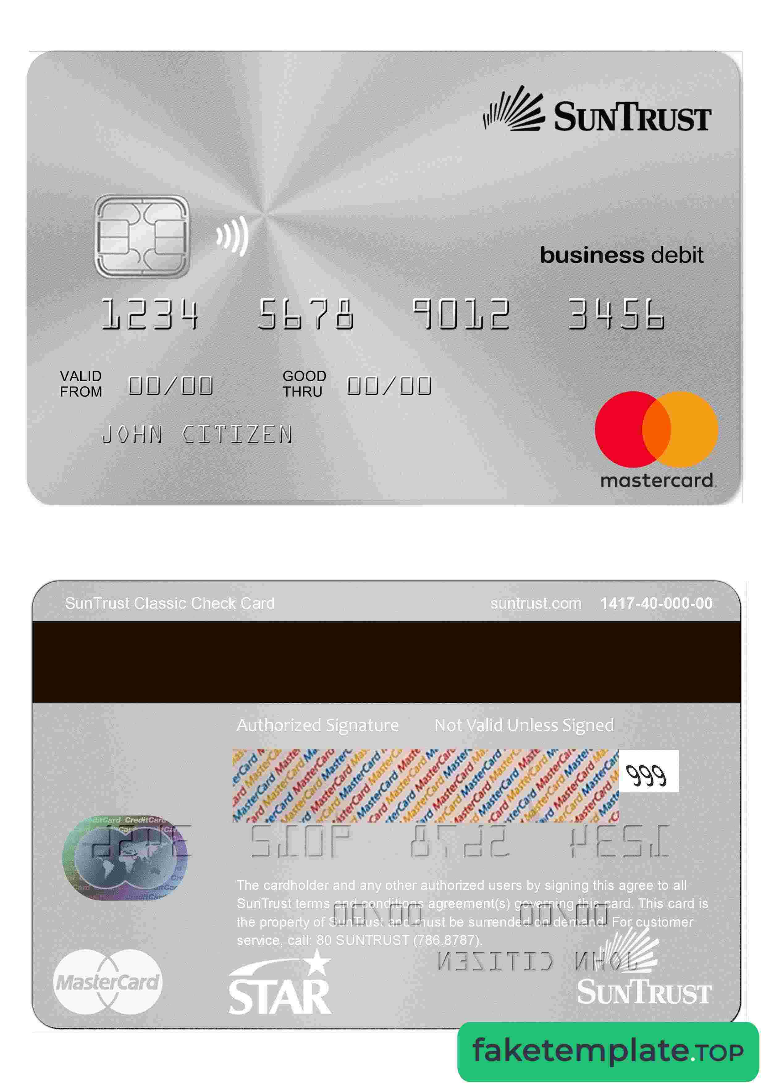 Feature of fake USA SunTrust MasterCard